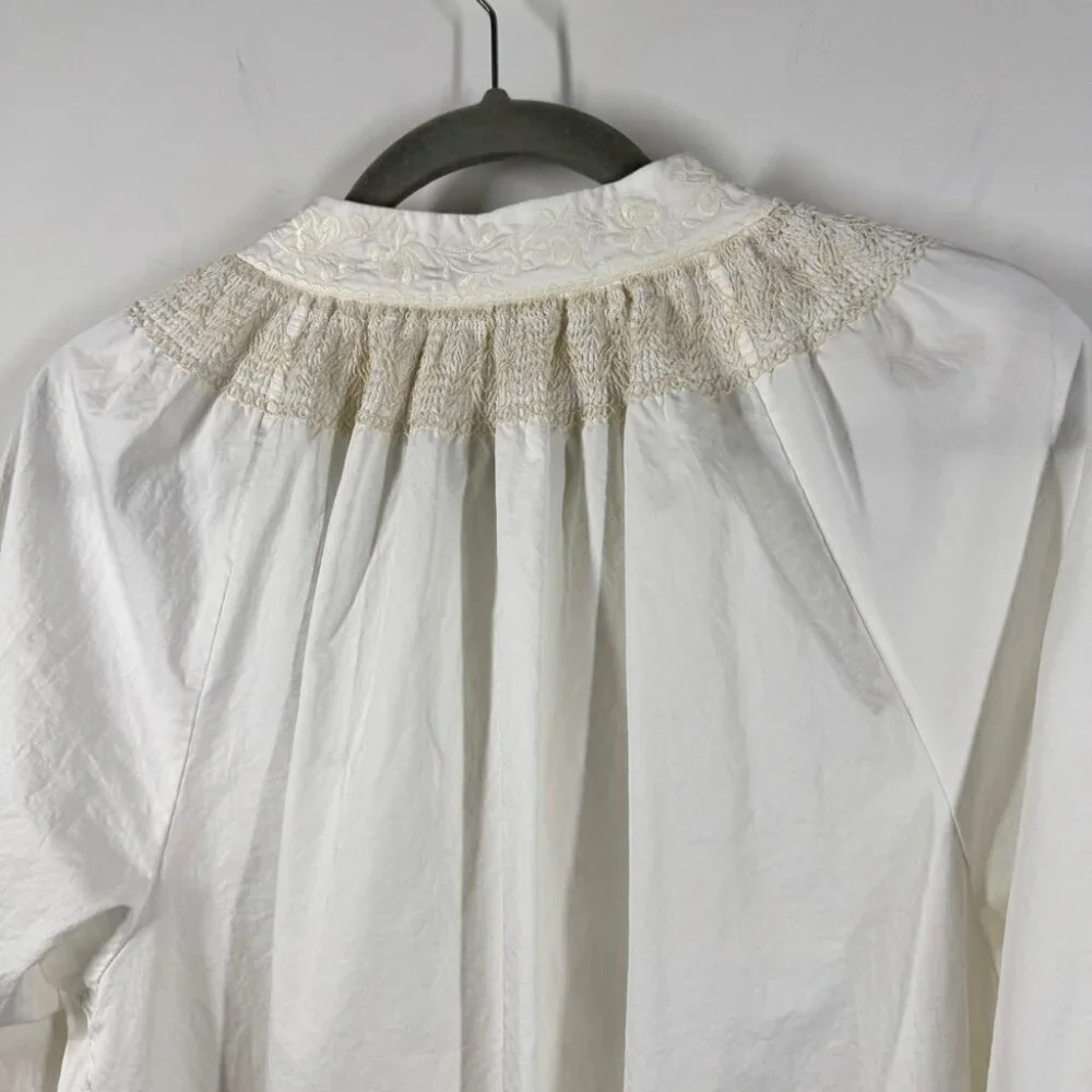 Tibi Anthropologie White Cotton Lace Embroidered Tunic Dress Boho Summer Casual - Picture 12 of 15